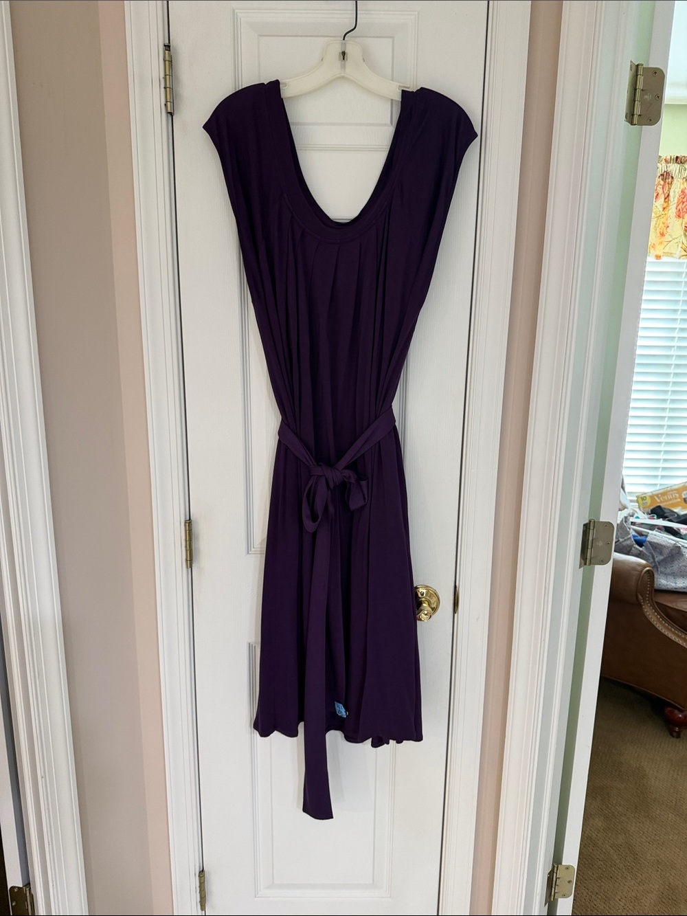 Talbots Deep Purple Scoop-Neck Midi Dress with Self Tie, XL